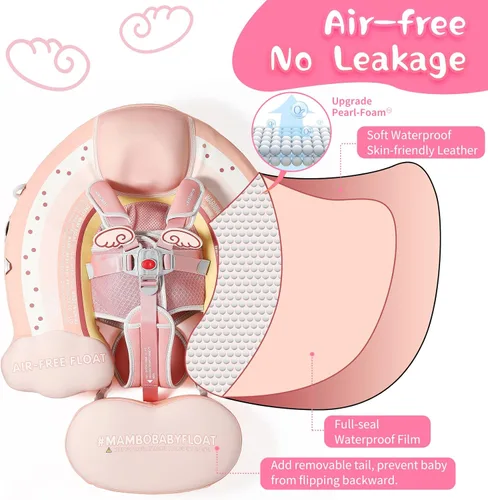 Miniatura 5 de Mambobaby Flotador de piscina para bebé con toldo extraíble – Flotador de natación infantil no inflable con diseño de cola antideslizante
