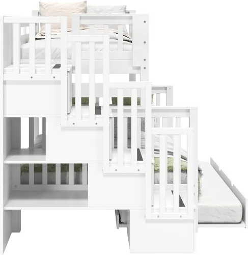 Miniatura 7 de Bedz King BK961-Honey-Trundle-p - Litera con cama nido individual, con 4 cajones en los peldaños Blanco