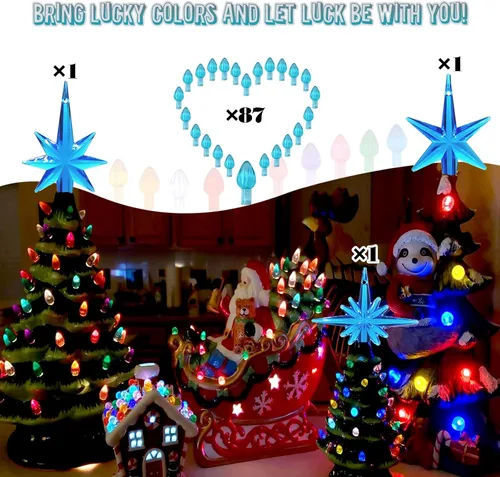 Miniatura 4 de Bombillas de Luces de Repuesto para Árbol de Navidad de Cerámica, Clavijas de Plástico con Giro Mediano Azul Aguamarina, Adornos para Árbol