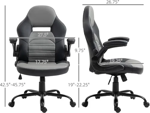 Miniatura 3 de Vinsetto Silla de juegos de piel sintética con reposabrazos abatibles, silla de computadora estilo carreras, silla de oficina en casa ajustable
