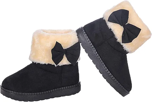 Dadawen - Botas de nieve a la moda para bebé o niña con forro de peluche y detalle de lazo, cálidas botas de nieve