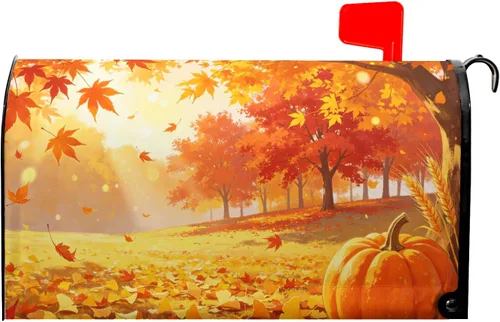 Miniatura 15 de Funda magnética para buzón de otoño, camión, tamaño estándar de 18 x 21 pulgadas, diseño de calabazas de Acción de Gracias, cosecha, hojas de arce