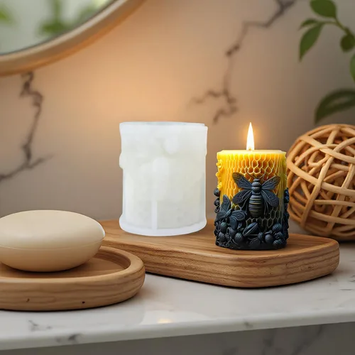 Miniatura 6 de Molde de silicona de cilindro panal 3D con flores y rosas - Molde de peonía y vela para resina, arcilla y fabricación de jabón - Suministros