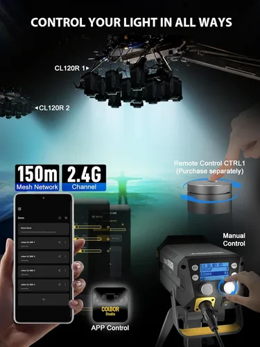 Miniatura 7 de Luz de video, COLBOR CL120R RGB 120W Iluminación continua M/G Balance 2700~6500K CRI96+ Luz de estudio con montaje Bowens, 13 efectos de luz