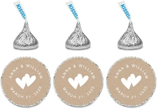 Miniatura 20 de Andaz Press Etiquetas personalizadas de gota de chocolate para boda, nombres y fecha redondos de novios, azul bebé, paquete de 240, personalizadas