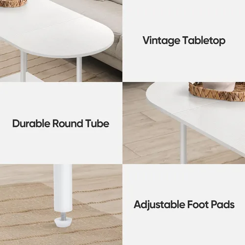 Miniatura 6 de Mesa de centro blanca para sala de estar, mesa central ovalada de mediados de siglo con estante de almacenamiento y superficie de madera, mesa de té