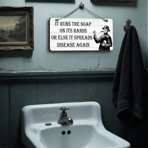 Miniatura 2 de Decoración Gótica de Baño, Letreros Divertidos de Baño - Arte de Pared de Baño para Habitación Gótica Decoración de Doctor de la Peste, Decoraciones