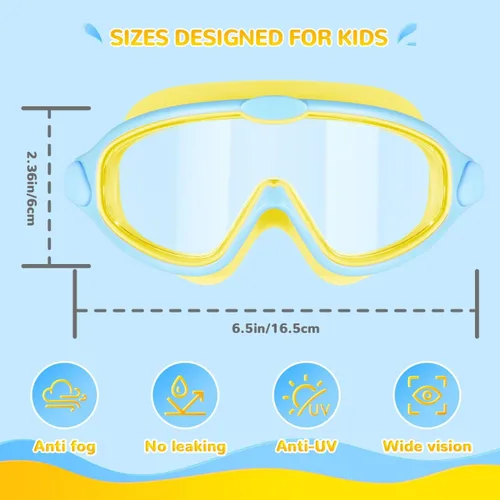 Miniatura 2 de Supertrip Gafas de natación para niños, paquete de 2 gafas de natación con protección UV antivaho para niños de 6 a 14 años Rosa azul+azul cielo