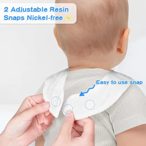 Miniatura 3 de Baberos de muselina para bebé, 8 unidades, algodón suave, ajustable, babero absorbente y transpirable, baberos de alimentación para dentición babeo