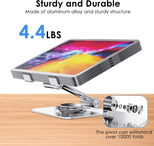 Miniatura 2 de Soporte para tablet para escritorio, giratorio de 360° para soporte de iPad, soporte ajustable de aluminio para tableta, compatible con iPad Pro Air