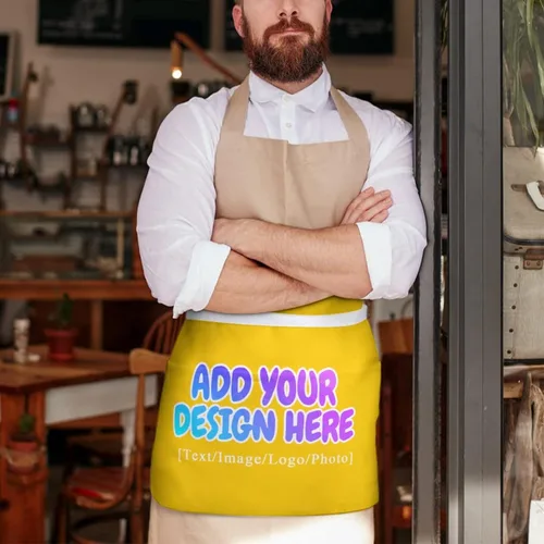 Miniatura 114 de AXKEUDO Delantal personalizado con bolsillos, delantales de cintura para camarera para cocinar en casa, restaurante, servir trabajo