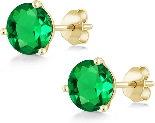 Miniatura 157 de Gem Stone King Aretes de oro de 14 quilates, 0.236 in, piedra natal redonda, Martini, 3 puntas, aretes de oro para mujer