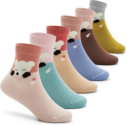 Miniatura 26 de Aisyee Calcetines de algodón para niños, calcetines sin costuras para niños, calcetines coloridos de cuarto de punto, paquete de 6