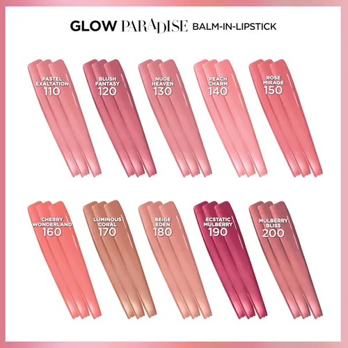 Miniatura 4 de L'Oreal Paris Glow Paradise - Bálsamo hidratante para pintalabios con extracto de granada, Beige Eden, 0.1 Oz 180 Edén Beige