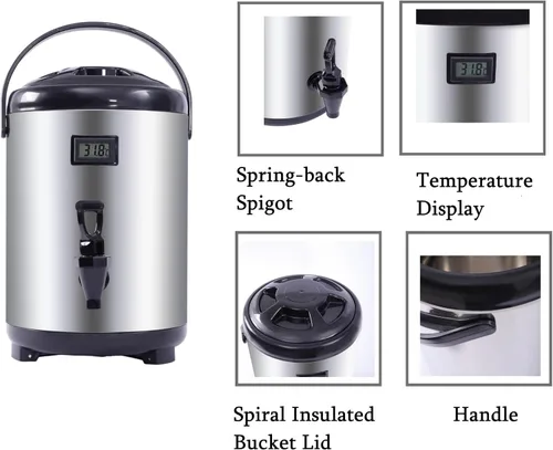 Miniatura 4 de Dispensador de bebidas aislado de acero inoxidable, dispensador térmico aislado de bebidas frías y calientes con grifo para té caliente, café, leche