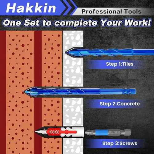 Miniatura 3 de Hakkin - Juego de 16 brocas de mampostería excéntricas dentadas (1/4 a 9/16 pulgadas), juego de brocas para hormigón con vástago hexagonal