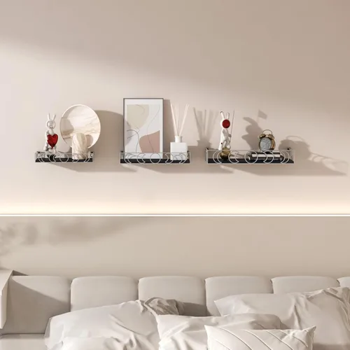 Miniatura 5 de Estantes de pared de fase lunar negro y plateado, paquete de 3 estantes flotantes pequeños para plantas de libros para dormitorio, habitación