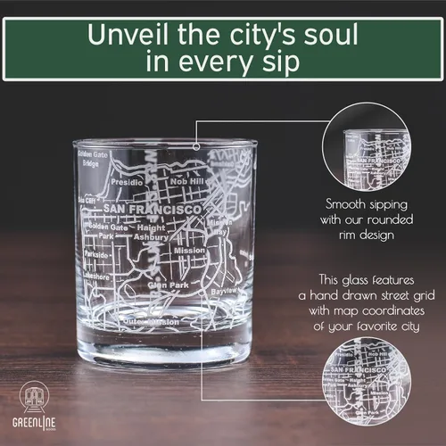 Miniatura 62 de Greenline Goods Vasos de whisky – Juego de vasos de 10 onzas para los amantes de San Luis, grabado con mapa de la ciudad de San Luis Old Fashioned