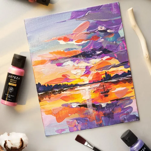 Miniatura 8 de ARTEZA Juego de pintura acrílica iridiscente, 10 tonos galaxia, pinturas brillantes a base de agua para lienzo, madera, rocas, telas y proyectos