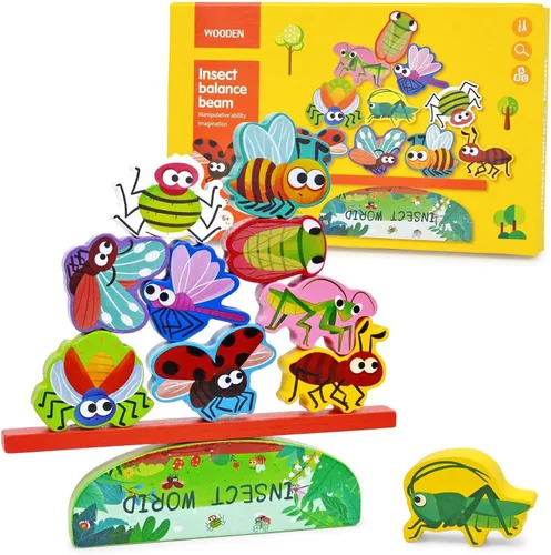 Vileafy Juguetes de madera de insectos para niños, figuras de insectos, blcoks de construcción, juguetes educativos Montessori de madera para