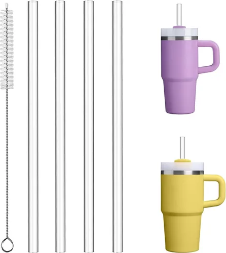 Miniatura 8 de Paquete de 4 popotes de repuesto Tritan para vaso Stanley de 20 onzas y 14 onzas, 8.46 pulgadas de largo, sin BPA, reutilizables, con cepillo