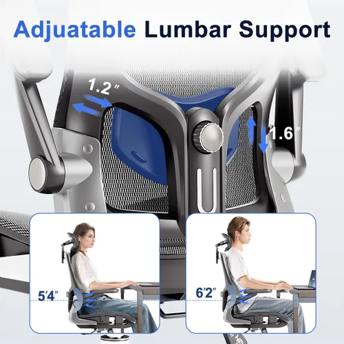 Miniatura 3 de marrap Silla de oficina ergonómica, cojín de asiento de malla con reposabrazos 3D y reposacabezas 3D, soporte lumbar ajustable con función