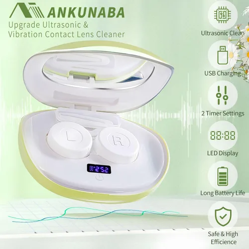Miniatura 2 de Limpiador de lentes de contacto, máquina de limpieza ultrasónica portátil de lentes de contacto con cargador USB, pantalla de temporizador LED y kit