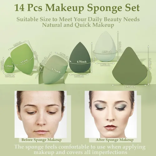 Miniatura 2 de Juego de 14 esponjas de maquillaje, mezclador de esponjas de belleza con 4 borlas de polvo y 4 mini esponjas de maquillaje, regalo del día de San