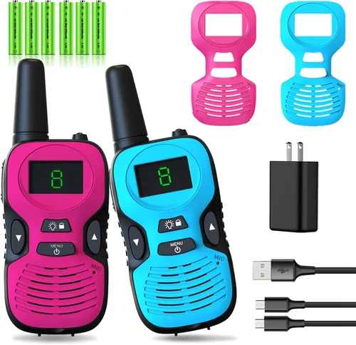 Walkie Talkies para niños recargables paquete de 2: Walkie-Talkies para niños - Walky Talky para niños - Largo alcance al aire libre, caminatas,