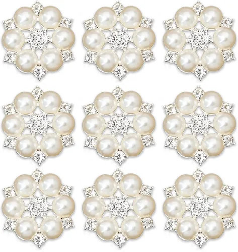 Miniatura 13 de 30 piezas chapadas en plata de 5 pétalos, cuentas de flores de diamantes de imitación, botón de adorno para ropa hecha a mano, zapatos, sombreros