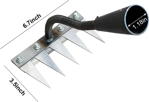 Miniatura 2 de Ironrake - Rastrillo de hierro resistente, 1 rastrillo de hierro para jardinería y deshierbe con 5 púas de metal, rastrillo de deshierbe