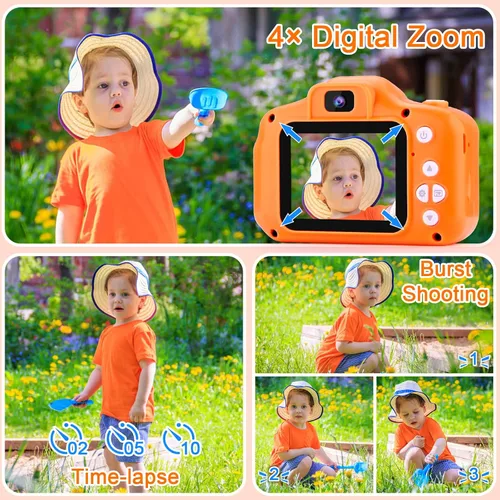 Miniatura 5 de GKTZ Juguetes para niñas de 3 a 8 años, cámara digital para niños, cámara de video para niños pequeños, videocámara para niños, regalos de Naranja
