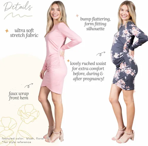 Miniatura 6 de Mommy and Me - Vestidos a juego Vestido de maternidad fruncido elástico con dobladillo de tulipán fruncido, lindo atuendo para sesión de fotos