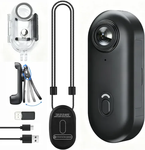 Miniatura 13 de JETO Mini cámara corporal 4K, cámara de acción POV con clip con cordón magnético, clip trasero giratorio, gran angular de 150°, funda impermeable