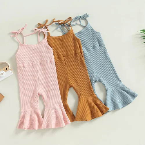 Miniatura 2 de Mubineo Mameluco básico de verano para niña pequeña, de punto liso, sin mangas, con parte inferior acampanada