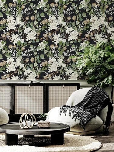 Miniatura 2 de Papel tapiz autoadhesivo con hojas florales oscuras, para baño, papel tapiz autoadhesivo bohemio apto para inquilinos, papel de contacto floral