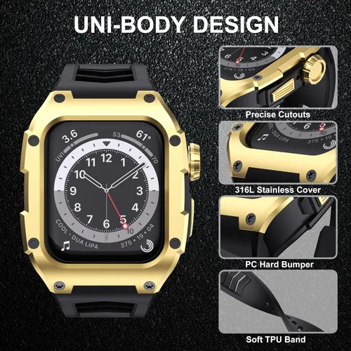 Miniatura 2 de Correa compatible con Apple Watch Band de 1.772 pulgadas Series 9/Series 8 7, carcasa resistente de metal inoxidable resistente con correa deportiva