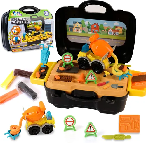 Crelloci Juego de masa de color mezclador de cemento, kit de herramientas de camión de construcción, juguetes de arte y manualidades con estuche