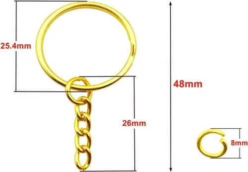 Miniatura 2 de 100 juegos de llaveros de 1 pulgada, llavero redondo dividido dorado con cadena y anillos de salto abiertos para hacer llaveros de bricolaje