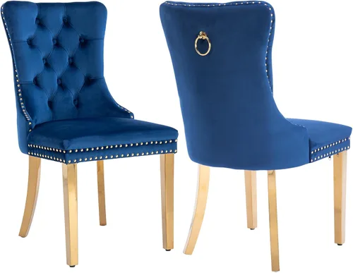 Miniatura 22 de Shenyon Juego de 2 Sillas de Comedor de Terciopelo Gris, Sillas de Comedor Tapizadas con Ribete de Anilla Trasera y Patas de Madera Maciza, Sillas