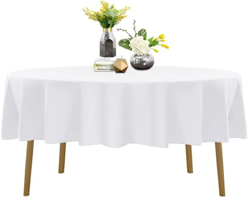 Miniatura 60 de Mantel de poliéster lavable de 90 pulgadas, resistente a las manchas y a las arrugas, mantel decorativo para mesa de comedor, fiestas de bufé y Negro
