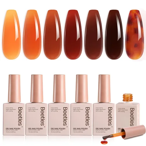 Miniatura 8 de Beetles Jelly Tortoise - Juego de esmaltes de uñas de gel para uñas, 6 colores transparentes de verano, marrón, ámbar, naranja, caramelo, rojo