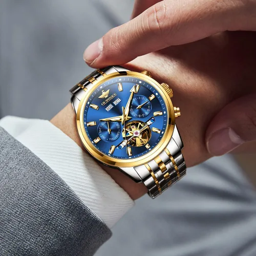 Miniatura 7 de OLEVS Relojes automáticos para hombre, mecánico, de lujo, cuerda automática, multicalendario, acero inoxidable, impermeable, relojes de pulsera