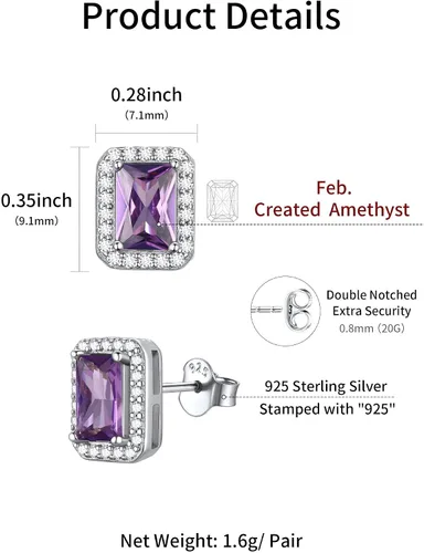 Miniatura 4 de ChicSilver Aretes de plata de ley 925 con forma de corazón, redondo, pera, esmeralda, piedra natal con halo para mujer, joyería de cumpleaños