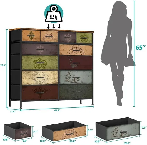 Miniatura 3 de VASICAR Cómoda para dormitorio con 12 cajones, cómoda de tela alta, cómoda para armario, guardería, mesita de noche, sala de estar, entrada, pasillo