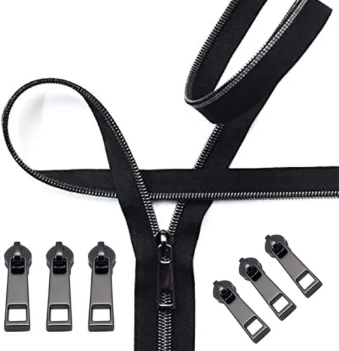 Miniatura 17 de Cremallera por Yarda 5# - Bobina Metálica de Nailon para Coser, Tapicería Plateada de 5 Yardas con 10 Tiradores de Oro Blanco para Manualidades