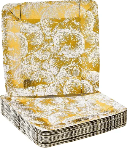 SILVER SPOONS Elegantes platos cuadrados desechables de papel (18 unidades) con estampado floral metálico, platos de papel resistentes de 7