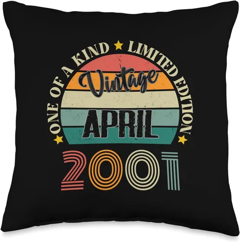 Vintage Birthday Retro Limited Edition Retro Gifts 23 Year Old Vintage April 2001 23rd Birthday Retro Throw Pillow, 16x16, Multicolor