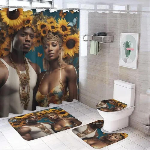 Miniatura 2 de Alfombra de baño para parejas afroamericanas, antideslizante, negro, King, Queen, romántica, amor, mariposa, alfombra de baño, lavable a máquina