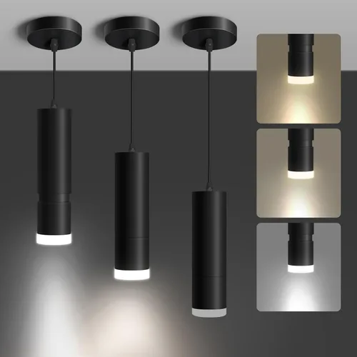 Miniatura 10 de OKELI Luz Colgante, Luminaria de Luces Colgantes Negras Modernas, Iluminación Colgante LED Única de 3-CCT para Isla de Cocina, 20W